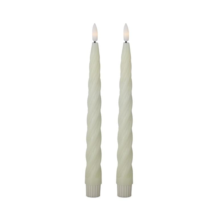 Set of 2 9.75 Inch Cream Spiral LED Taper Candles