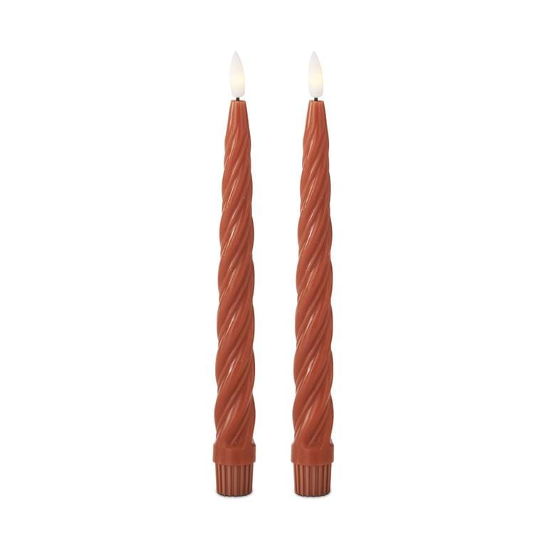 Set of 2 9.75 Inch Rust Spiral LED Taper Candles
