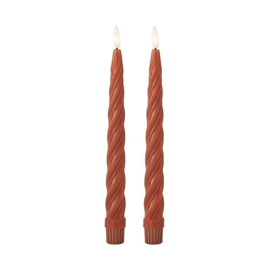 Set of 2 9.75 Inch Rust Spiral LED Taper Candles