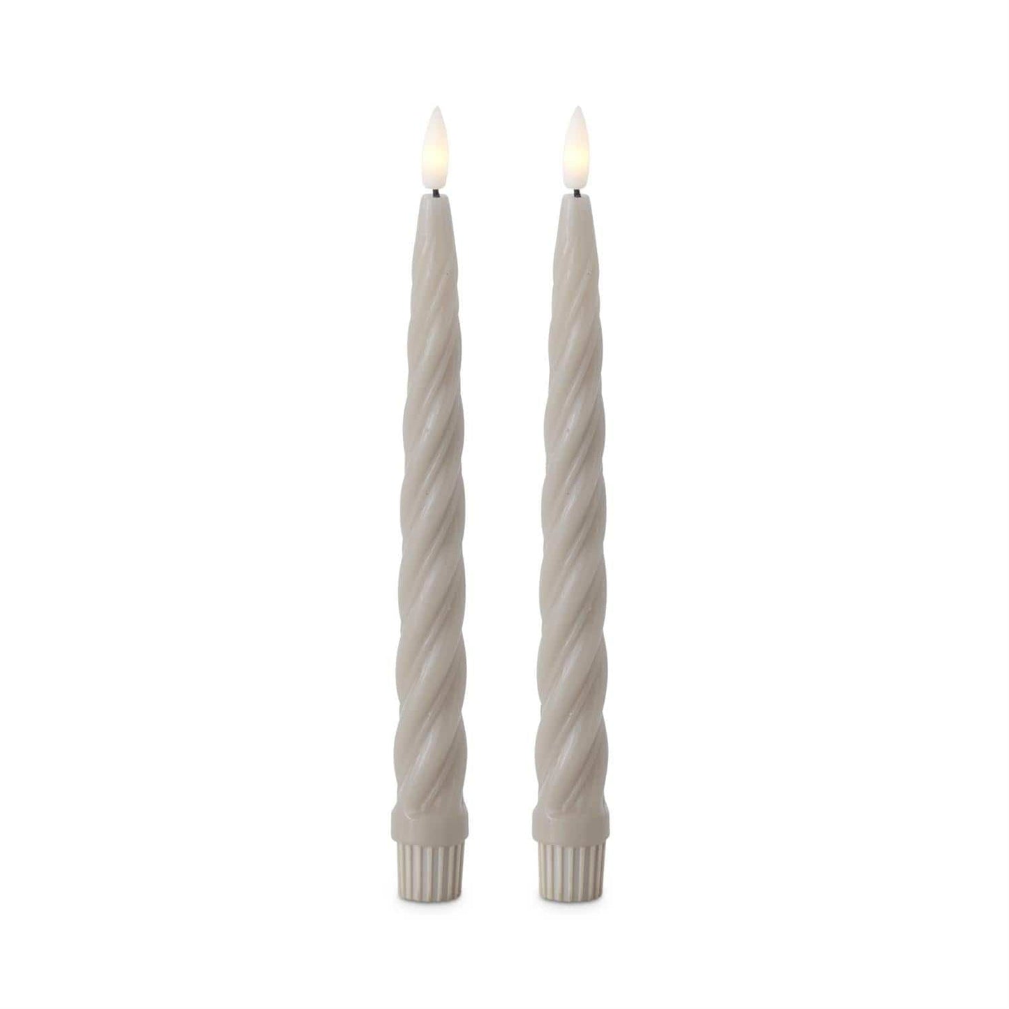 Set of 2 9.75 Inch Taupe Spiral LED Taper Candles w/Timers