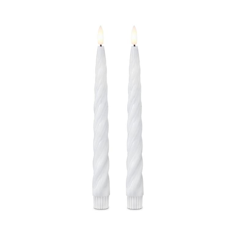 Set of 2 9.75 Inch White Spiral LED Taper Candles