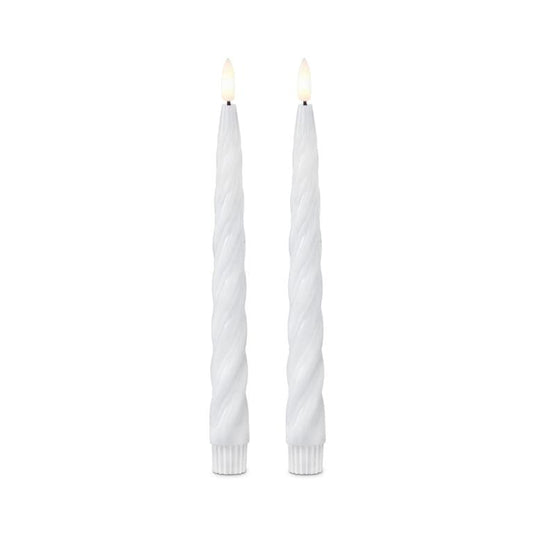Set of 2 9.75 Inch White Spiral LED Taper Candles