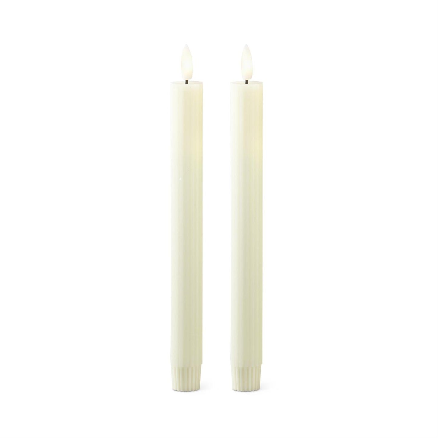 Set of 2 9.75 Cream Thin Line LED Taper Candles w/Timers