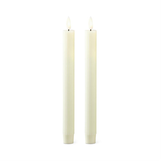 Set of 2 9.75 Cream Thin Line LED Taper Candles w/Timers