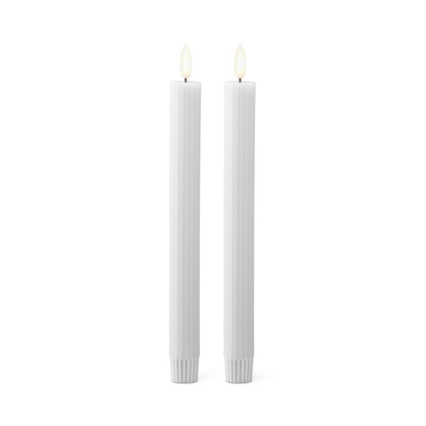 Set of 2 9.75 Inch White Thin Line LED Taper Candles w/Timers