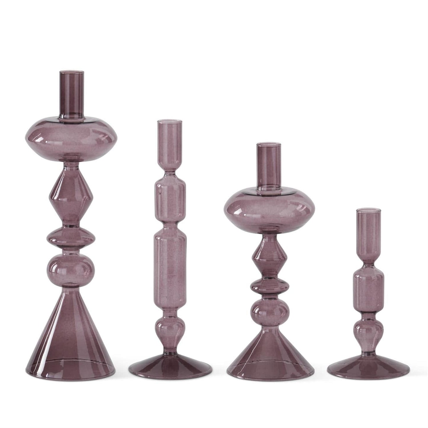 Handcrafted Purple Glass Modern Taper Candleholders