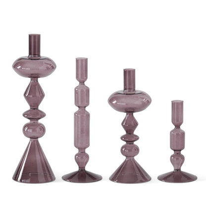 Handcrafted Purple Glass Modern Taper Candleholders