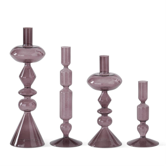 Handcrafted Purple Glass Modern Taper Candleholder (asst sizes)