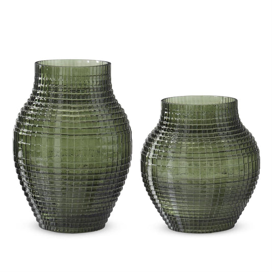Green Grid Pressed Glass Vase (2 Sizes)