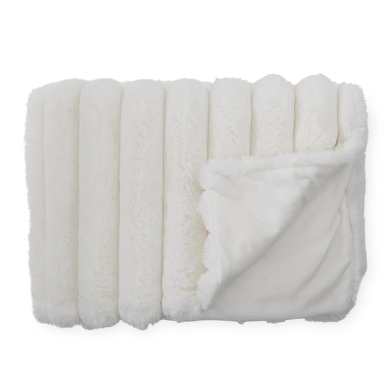 60 Inch Cream Vegan Fur Throw Blanket