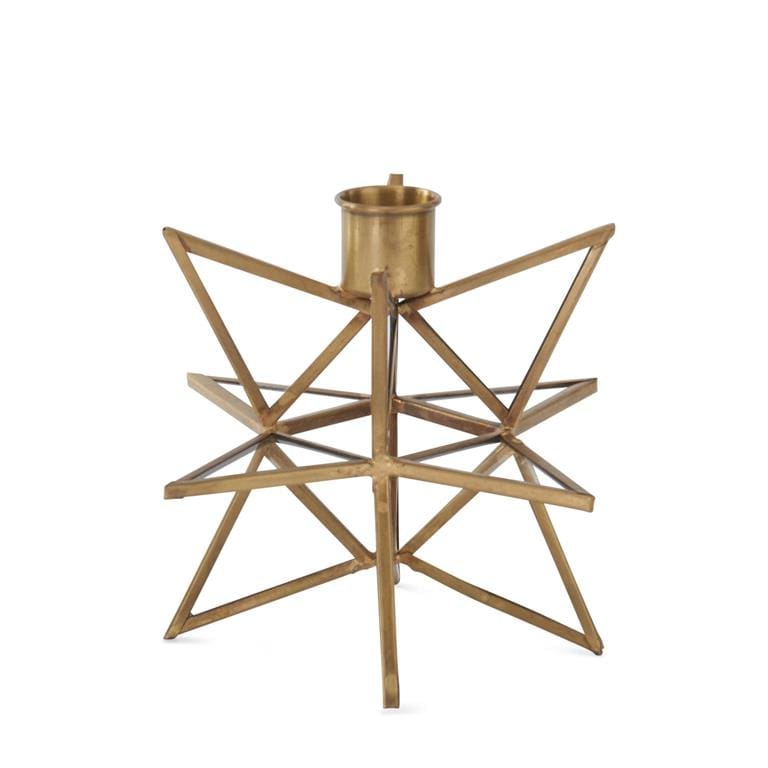 6 Inch 3-Dimensional Gold Metal & Glass Star Taper Candleholder