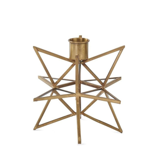 6 Inch 3-Dimensional Gold Metal & Glass Star Taper Candleholder