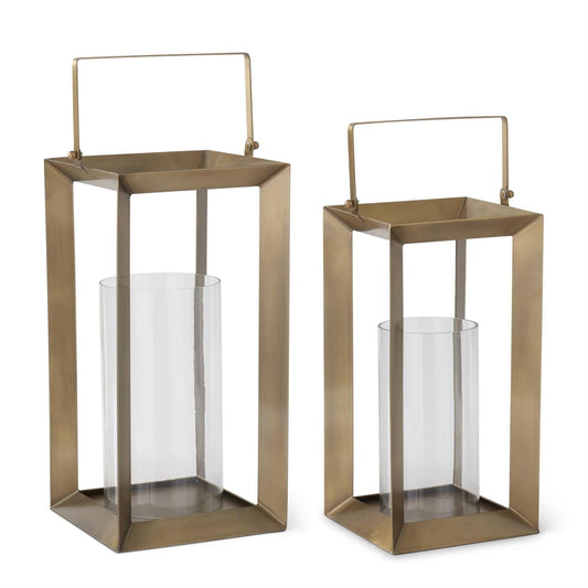 Open Brass Frame Lanterns With Glass Hurricane