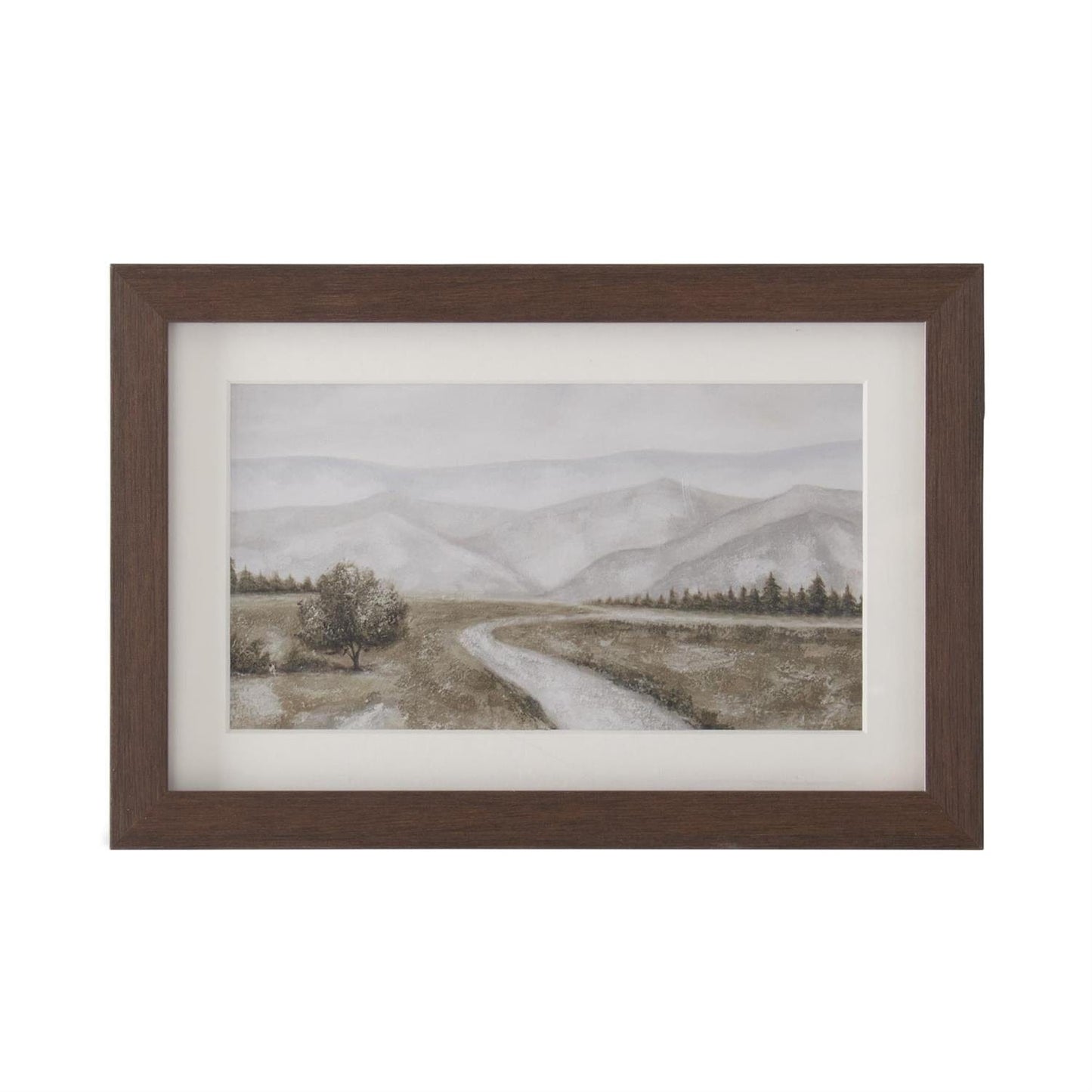 Brown Wood Framed Watercolor Landscape Print