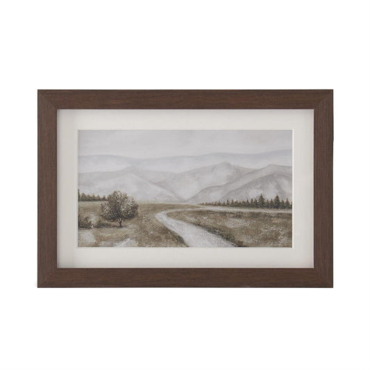 Brown Wood Framed Watercolor Landscape Print