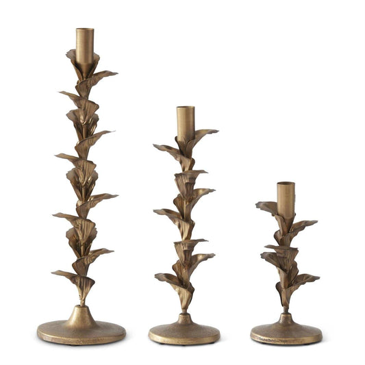 Gold Metal Floral Petal Taper Candleholder