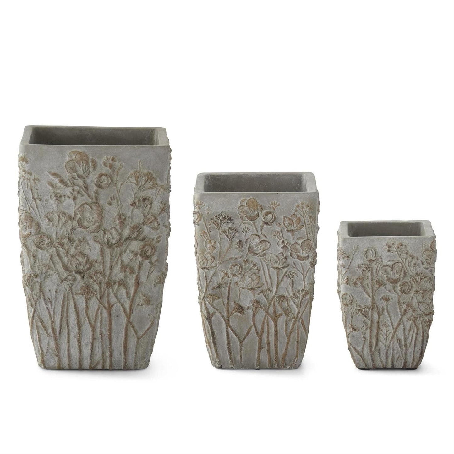 Cement Floral Embossed Square Vase