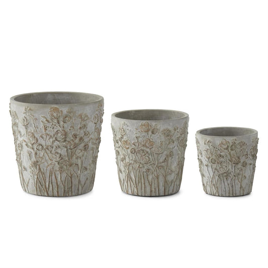 Cement Floral Embossed Round Vase