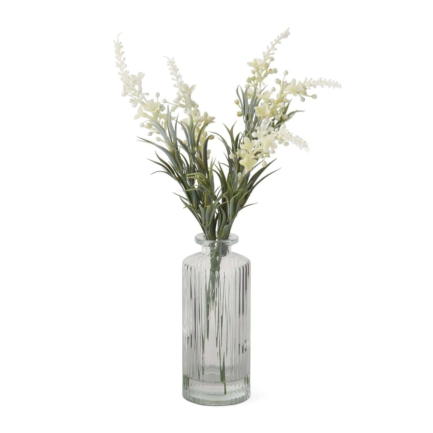 12 Inch White Lavender Premade in Glass Vase w/Faux Water