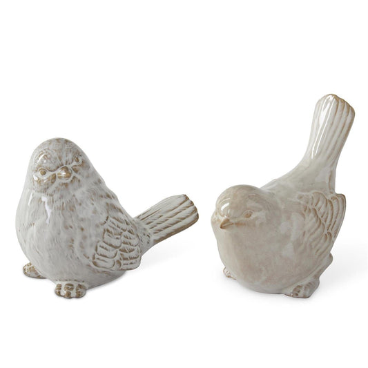 Assorted Cream & Taupe Glazed Ceramic Birds - 3 Sizes