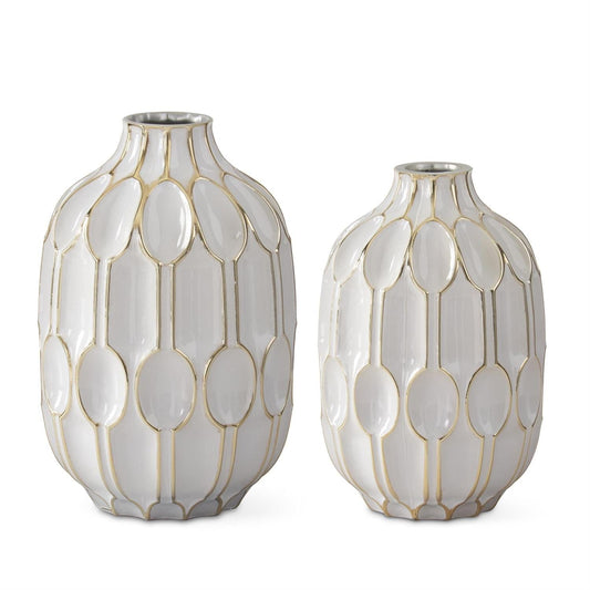 White Glass & Gold Oval Embossed Vase