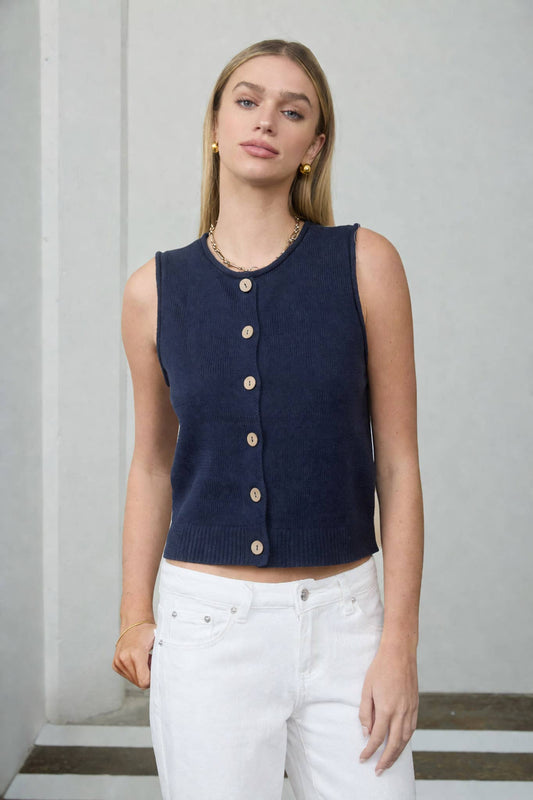 Raw Edge Button Down Vest