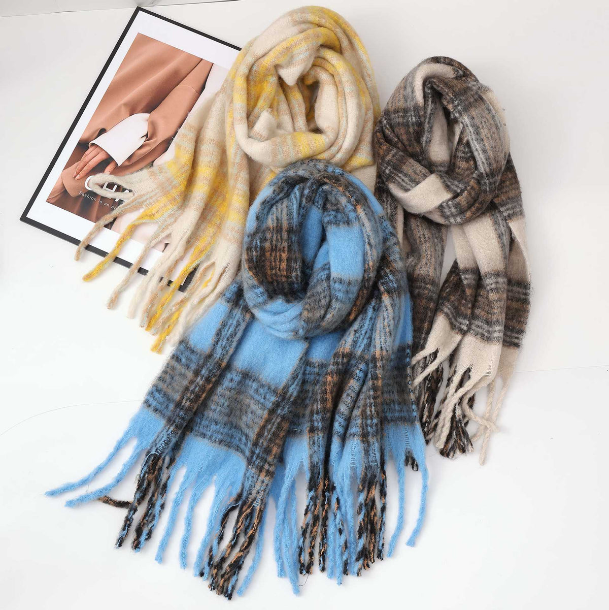 Trendy Plaid Thicken Warm Tassel Knit Scarf MK2BLW6W6NSW75