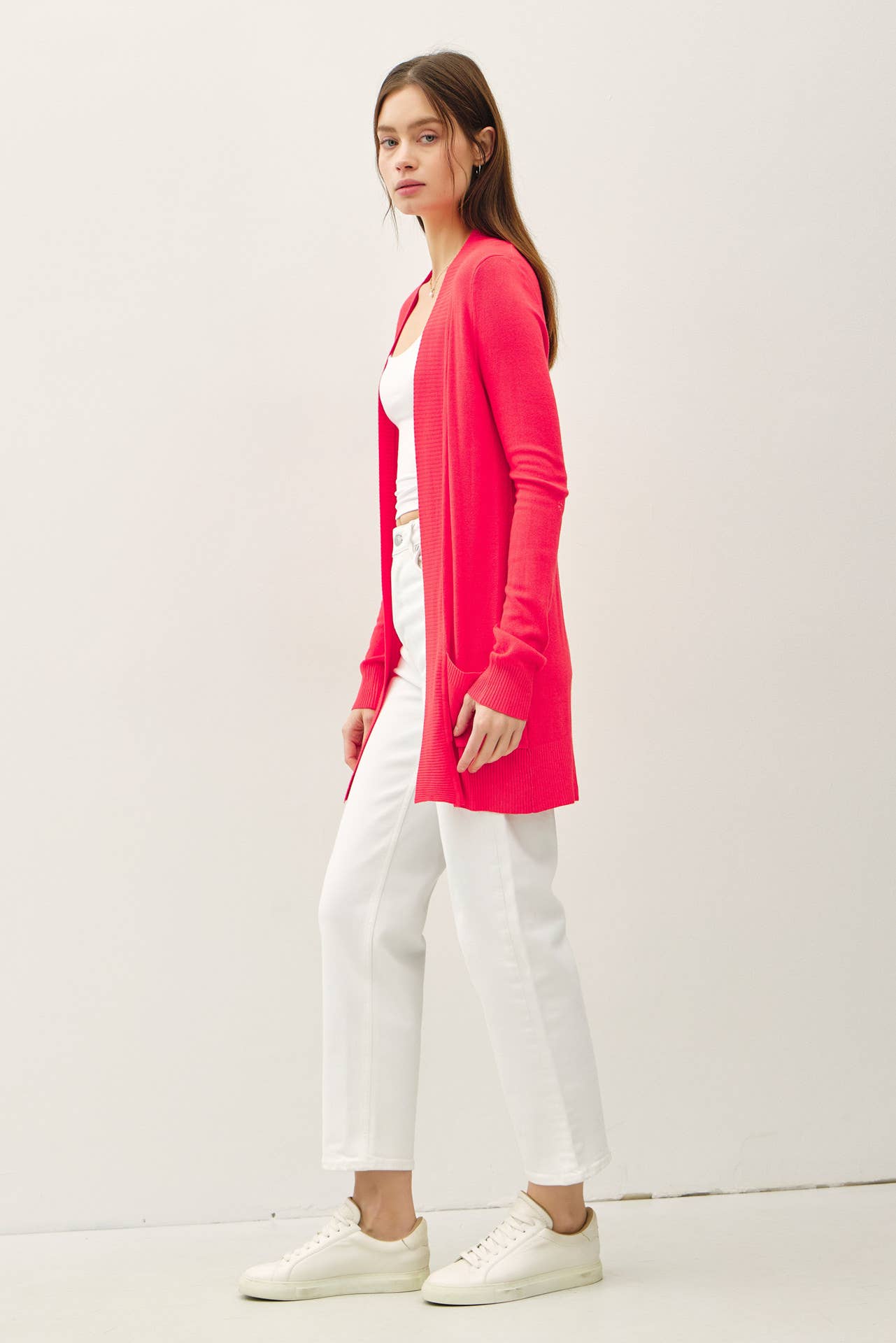 Cotton Blend Knit Open Front Cardigan