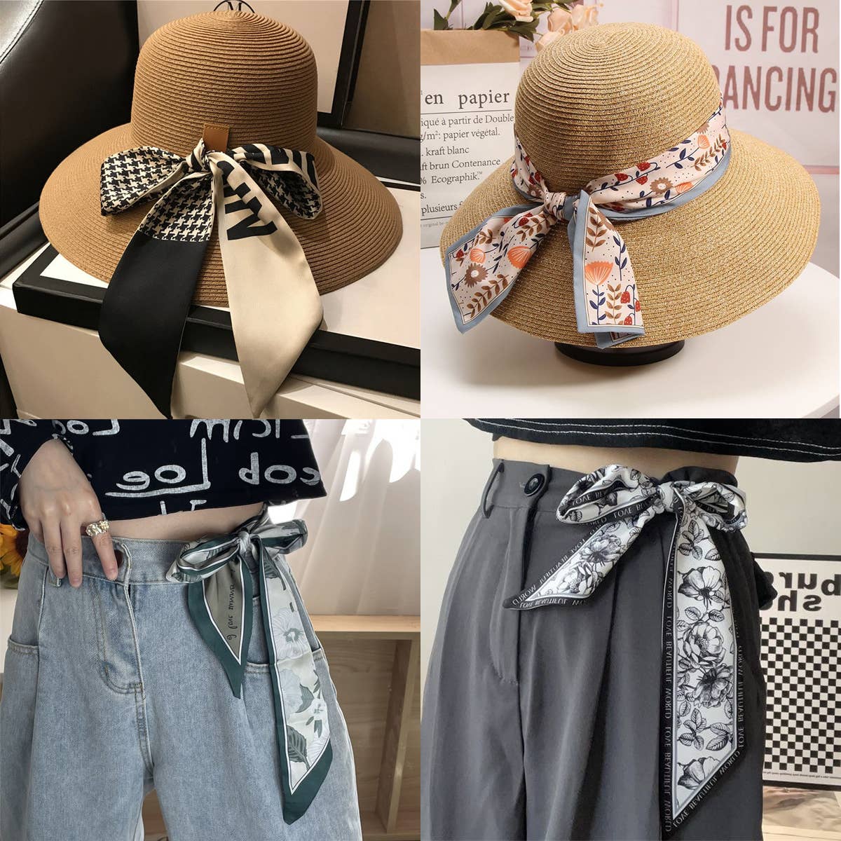 Floral Letter Print Scarf – Headband & Bag Strap_CWASC0061