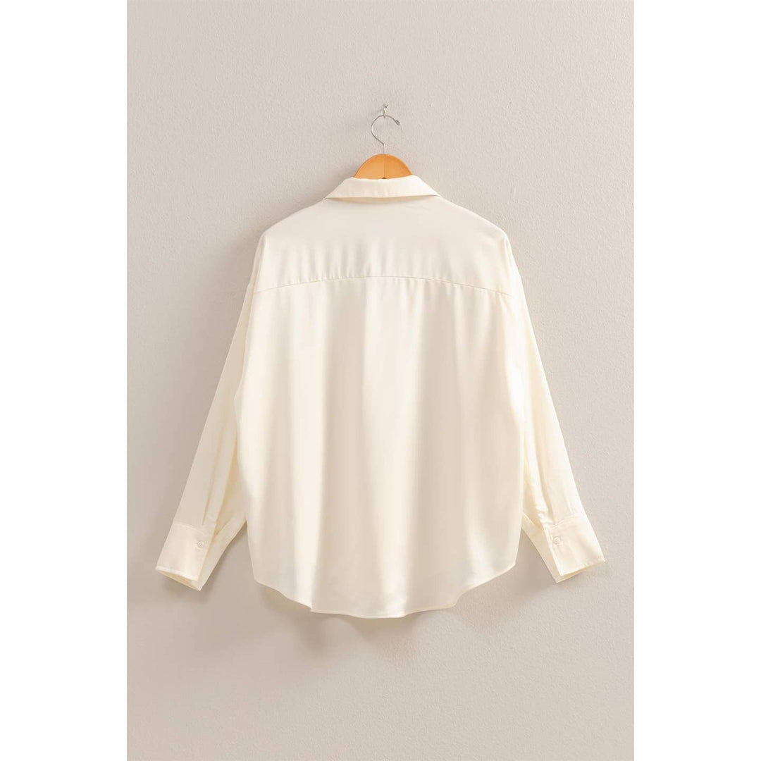 Collared V-Neck Satin Blouse