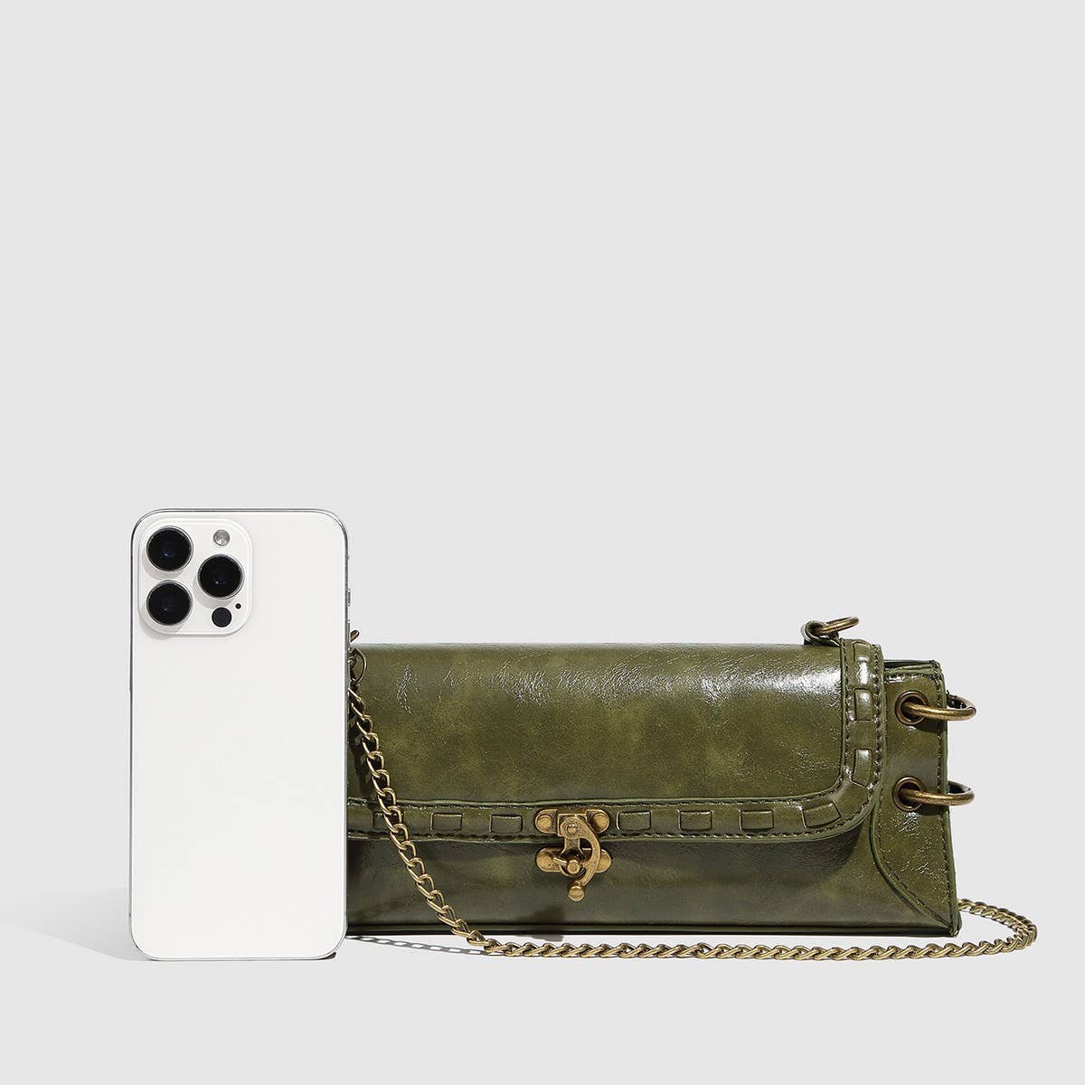 Bronze Lock Chain Shoulder & Clutch Bag