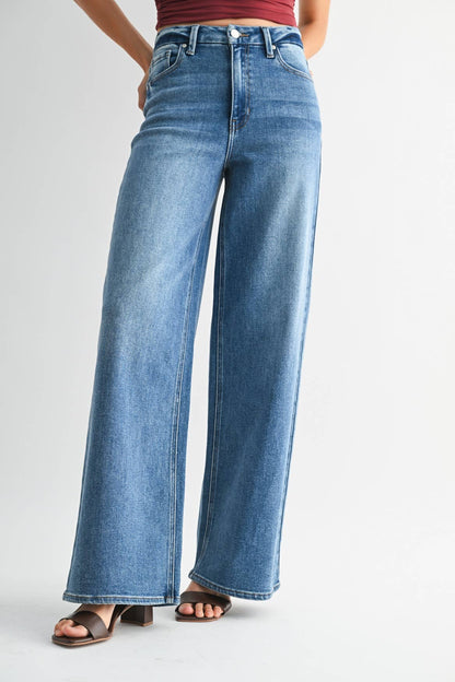 Palazzo Wide Leg Jeans - Medium Wash