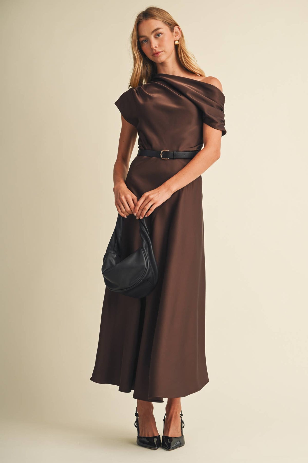Asymmetric Cowl Neck Bias-Cut Dress