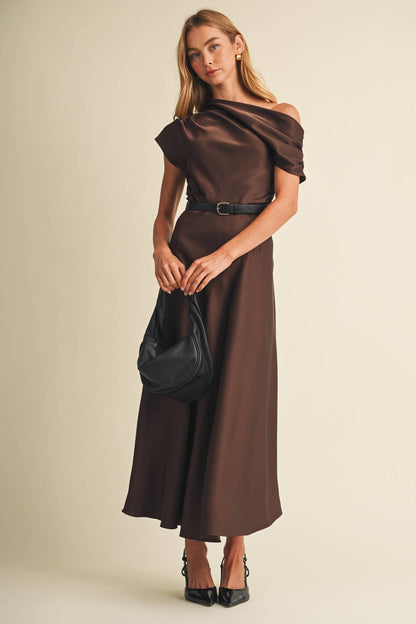 Asymmetric Cowl Neck Bias-Cut Dress