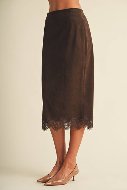 Scallop-Trim Microsuede Midi Skirt