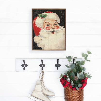 Rosy Cheeks Santa Black Art Print