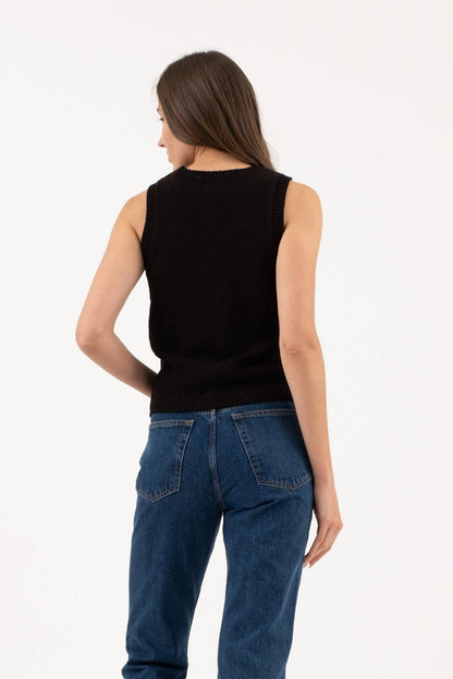 CREW NECK SLEEVELESS KNIT PULLOVER SWEATER