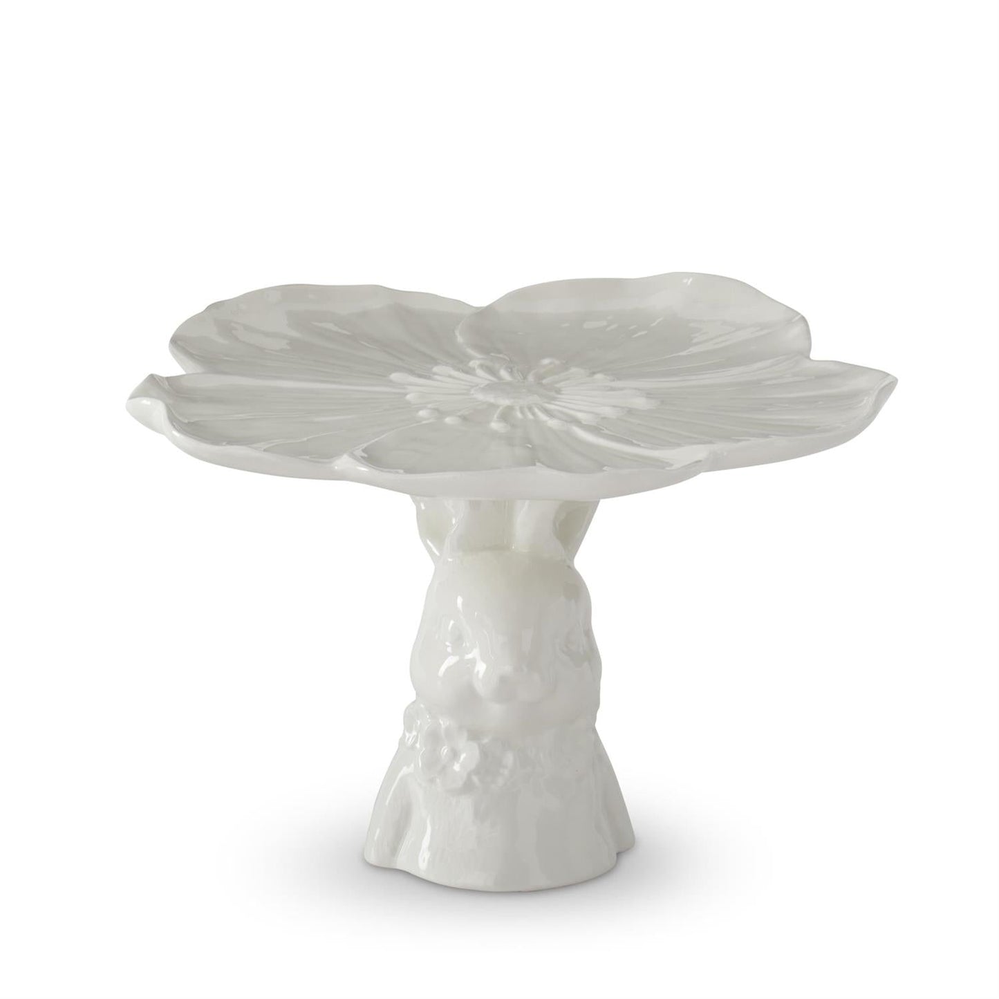 6.25 Inch White Ceramic Bunny Flower Embossed Cake Stand