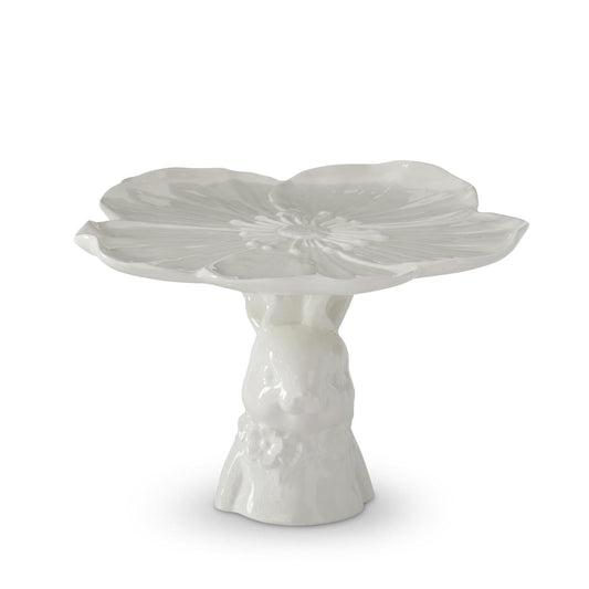 6.25 Inch White Ceramic Bunny Flower Embossed Cake Stand