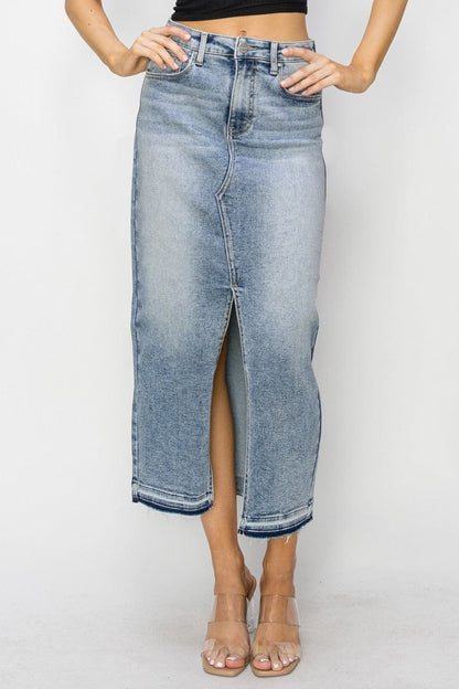 High Rise Front Opening Maxi Skirt