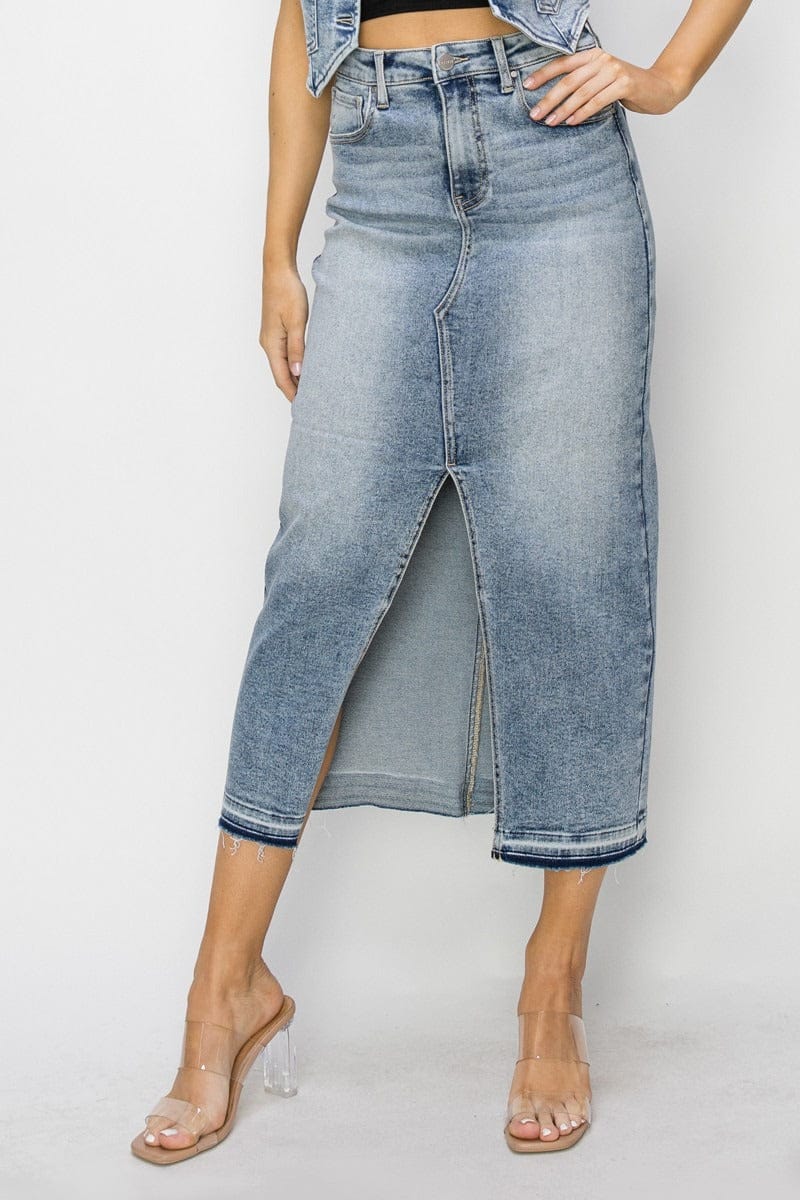 High Rise Front Opening Maxi Skirt