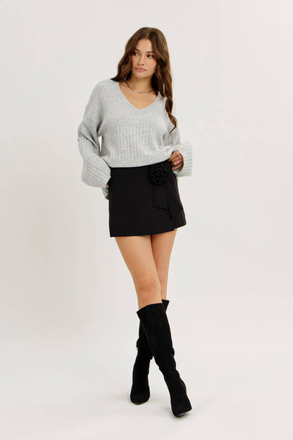 Cloud Soft Oversized Ribbed Sweater Top With Bell Sleeves