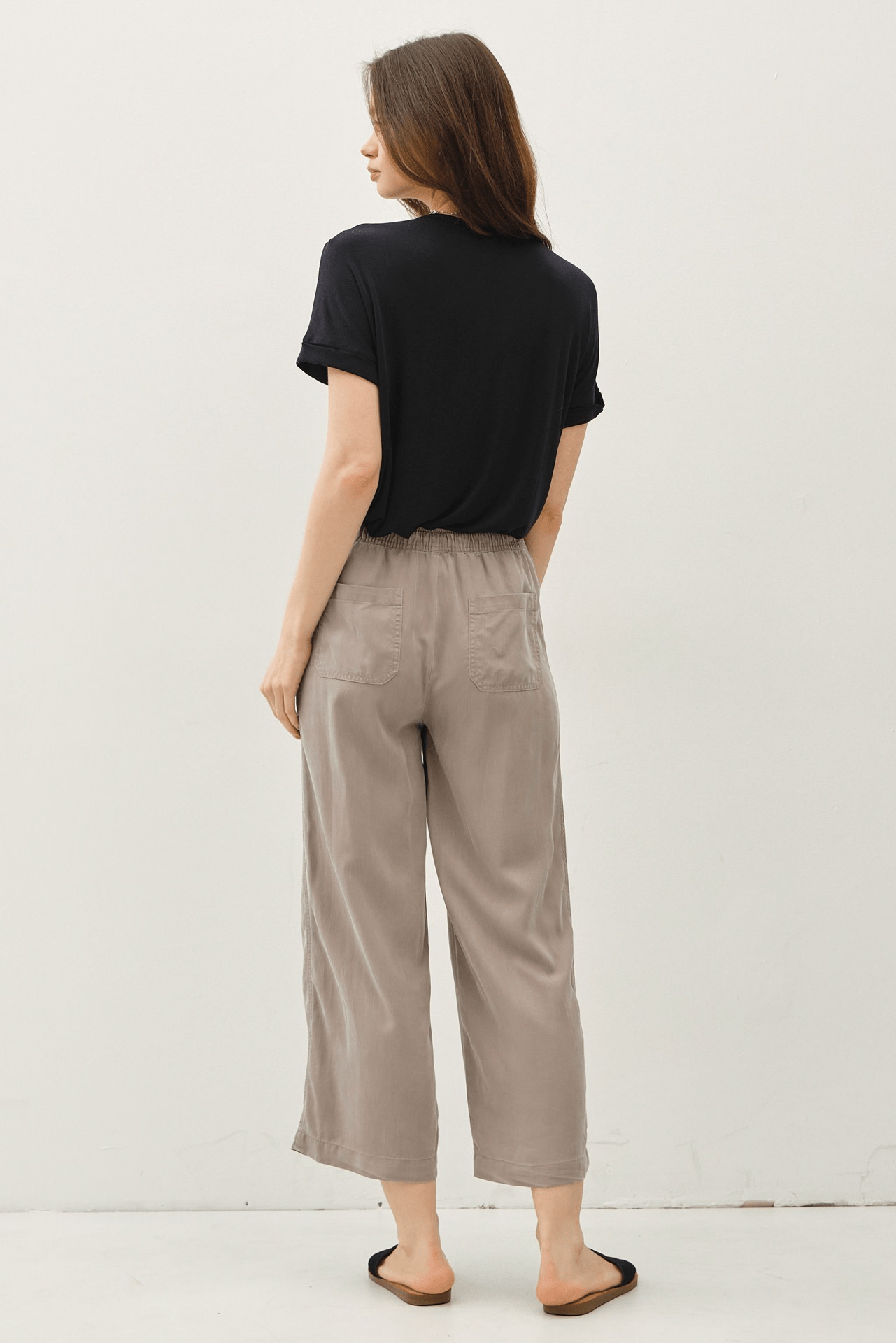 Tencel Wide Leg Capri Pants With Drawstring Waist