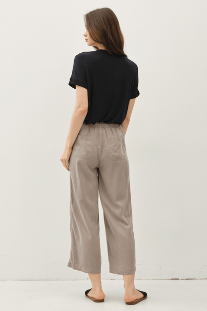 Tencel Wide Leg Capri Pants With Drawstring Waist