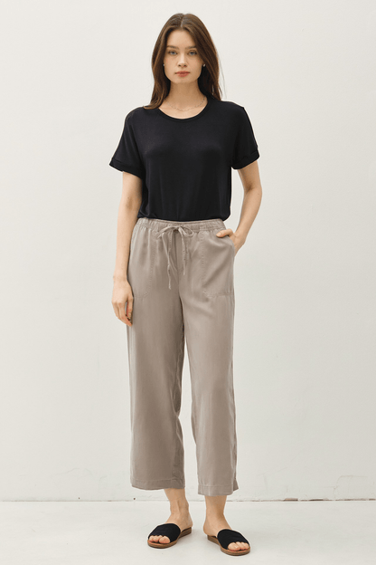 Tencel Wide Leg Capri Pants With Drawstring Waist