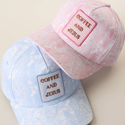 COFFEE AND JESUS Patch Embroidered Camo Trucker Hat
