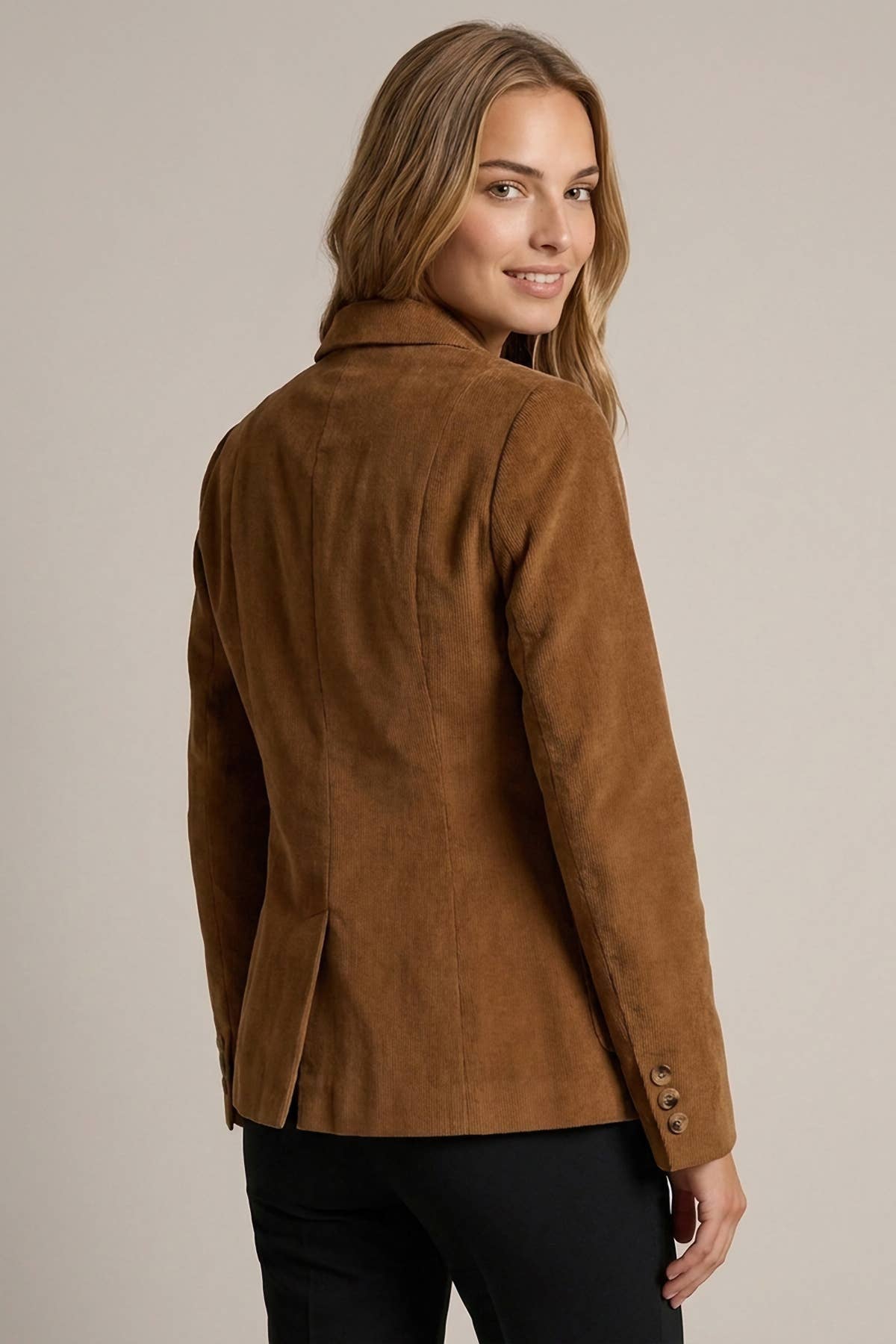 CORDUROY NOTCHED COLLAR PATCHED POCKET BLAZER - 10823J