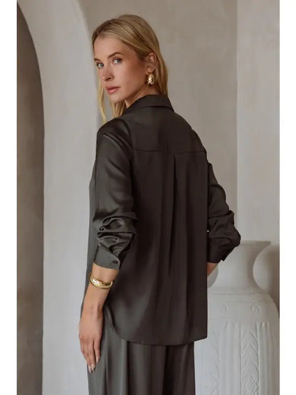 Long Sleeve Poly Satin Blouse