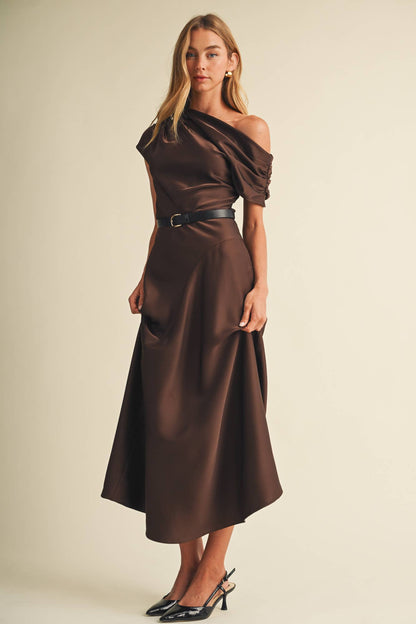Asymmetric Cowl Neck Bias-Cut Dress