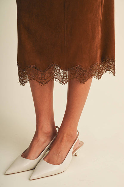 Scallop-Trim Microsuede Midi Skirt